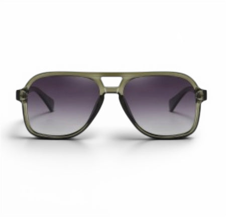 Aviator sunglasses for men and women with a green frame and gradient lenses on a white background
