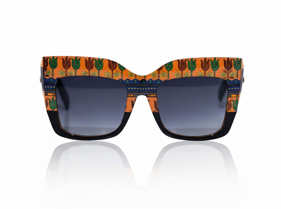 Multicolor dashiki oversized acetate sunglasses with wide nose bridge fit low nose bridge fit and High cheek bones fit